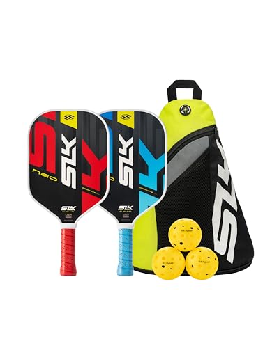 Selkirk Sport SLK Neo Paddle Set of 2 | Graphite Red Blue + Sling Bag | Graphite pickle ball rackets 2 pack + 3 outdoor pickleballs + pickleball bag
