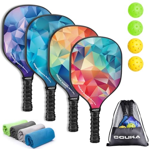 Oguka Pickleball Paddles,Lightweight Pickleball Paddles Set of 4, 4 Pickleball Balls, 4 Cooling Towels& Bag, Premium Pickleball Rackets for Beginners & Pros — Manufacturer product photo
