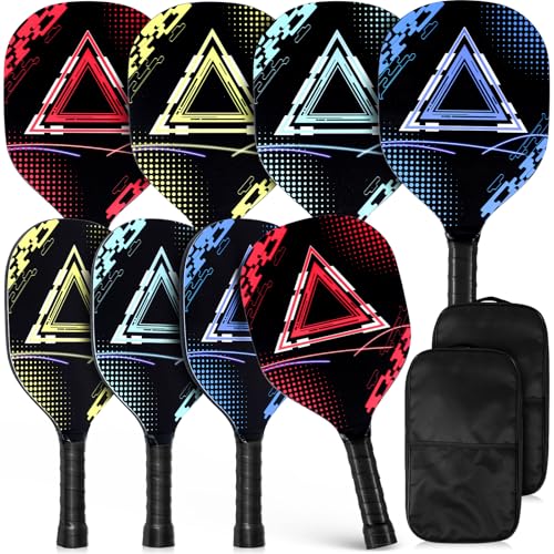 WinnerWhy 8 Pcs Paddles Set Compatible with Pickleball Wood Rackets Compatible with Pickleball 2 Carry Bags Lightweight Racquet with Ergonomic Grip for Players of All Levels Men Women(Vibrant)